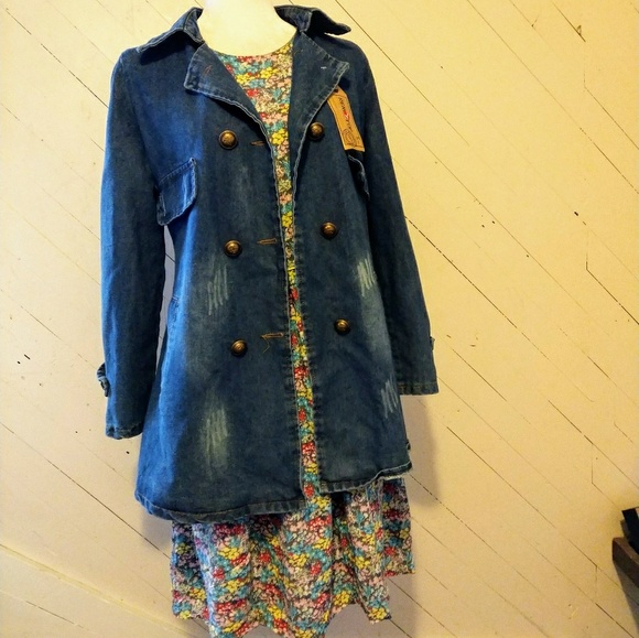 Jackets & Blazers - NWT Unique distressed long jean jacket